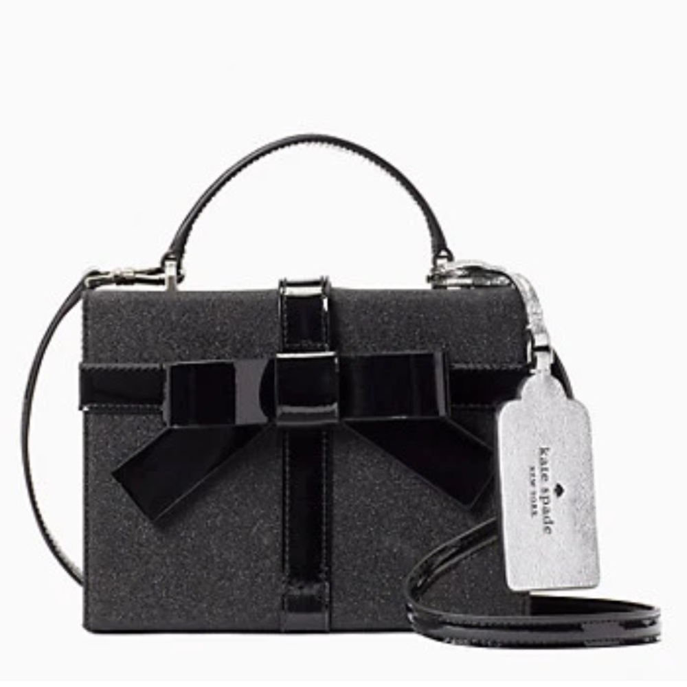 Kate Spade New York wrapping party black sparkly gift box crossbody